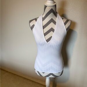 Vince White Ribbed V-Neck Tank Top